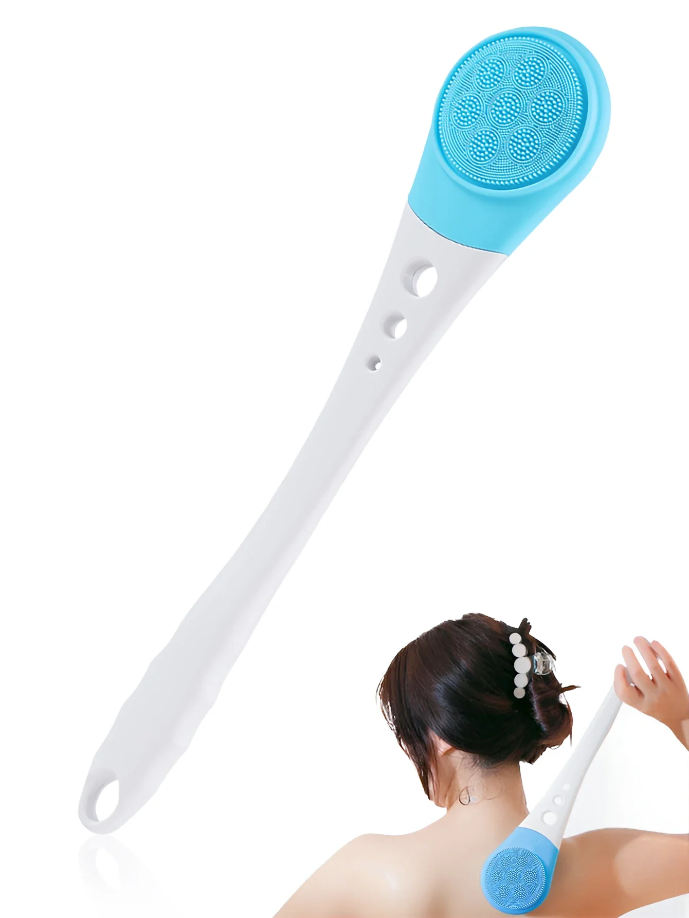 

Manual Bath Brush With Long Handle Waterproof Cordless Body Bath Exfoliating Soft Silicone Body Scrubber Brush Massage Scrubber