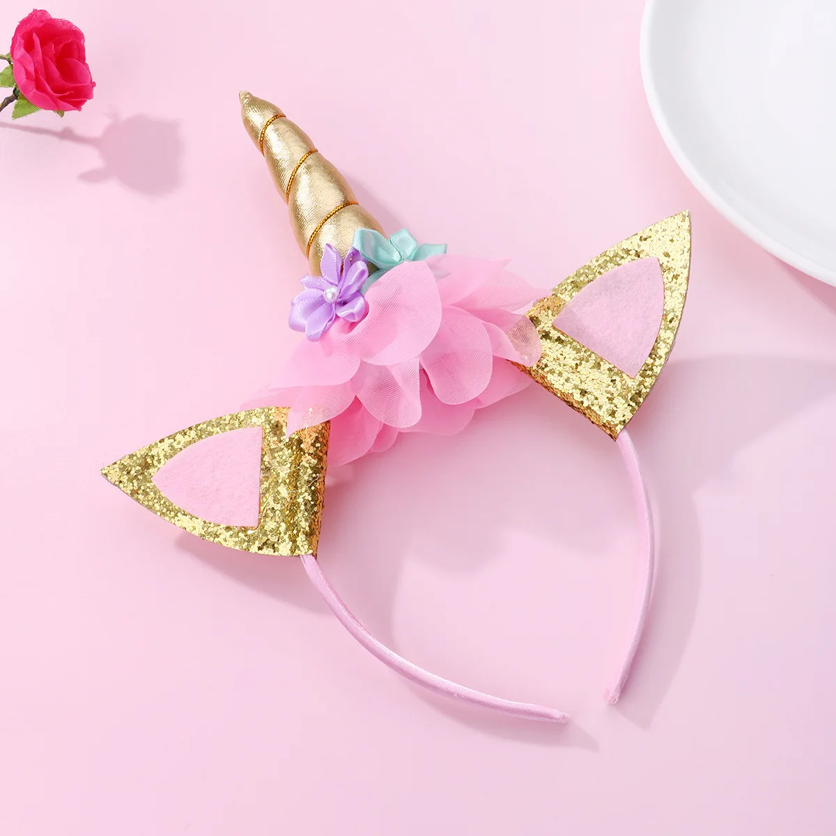 10pcs Glitter Animal Ears Tutu Floral Unicorn Hairbands Cartoon Cosplay Headwear Fashion Boutique Hair Accessories for Girls