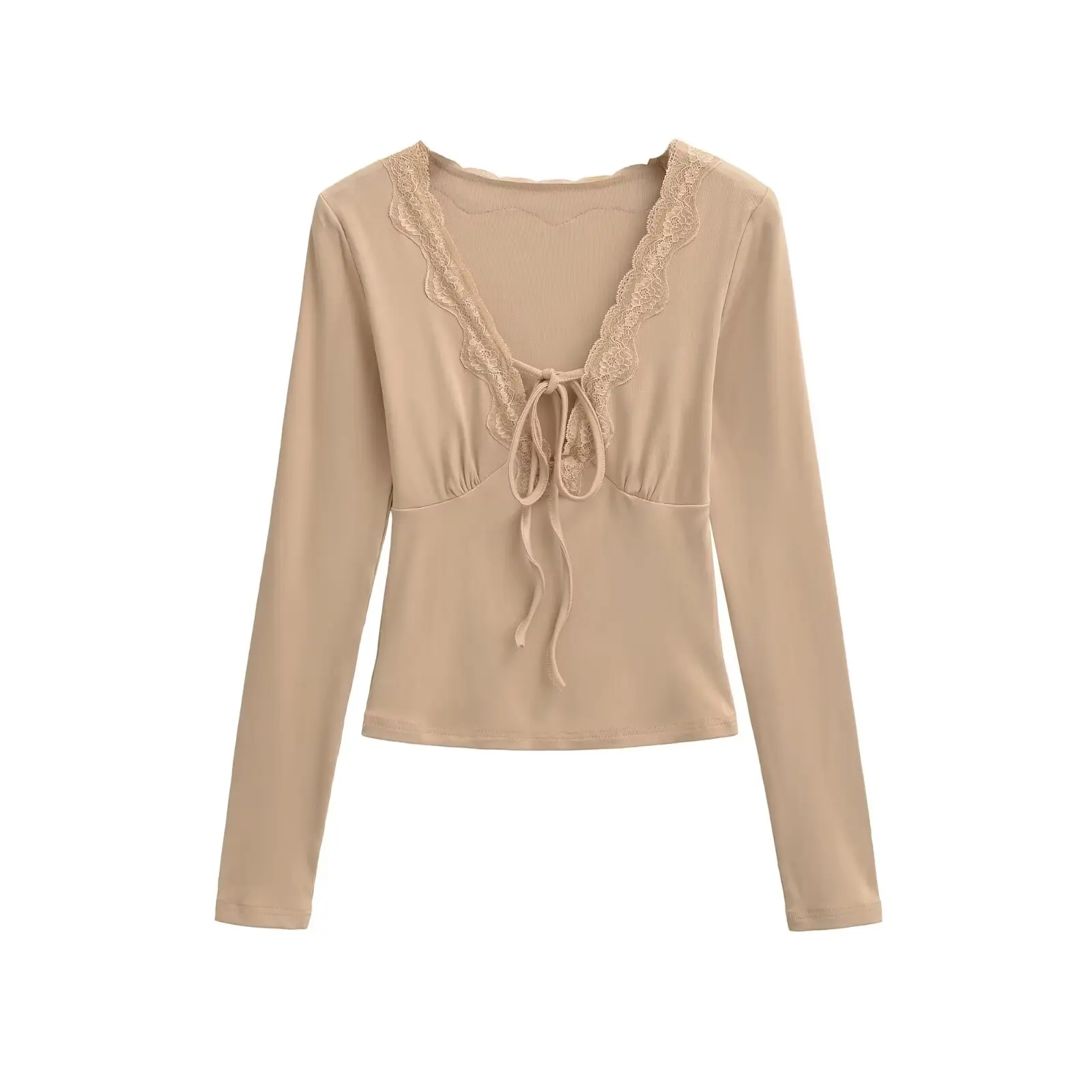 Sexy encaje profundo V Ne Long Sve T irt mujer Slim Fit cintura cinching cinturón Base irt Top Pure Desire Sle ropa Casual