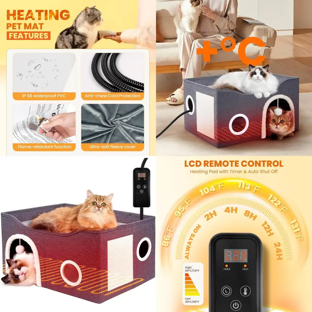

Large Chew-Proof Indoor Cat House with Adjustable Heating and Timer for All Cat Sizes