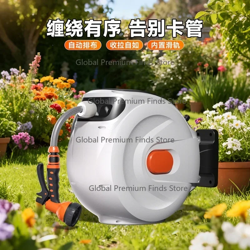 Portable Auto Retractable Hose Reel with Storage Cart Water Winder for Garden Irrigation Car Wash And Landscaping