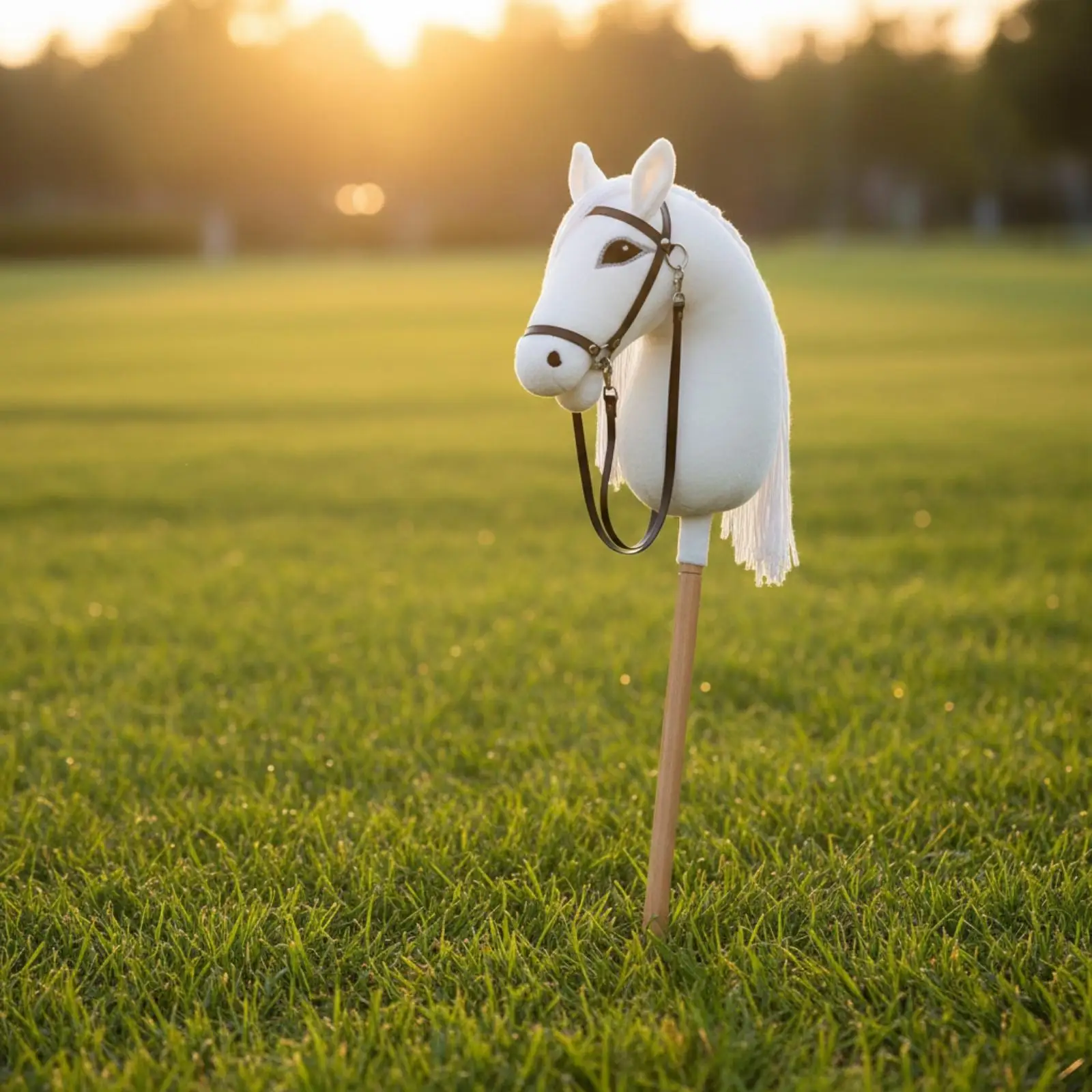 Children Riding Stick Horse Toy with Soft Plush Head and Wood Handle for Role Play Adventure Games