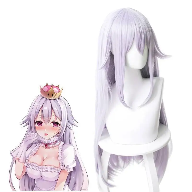 Anime Booette Cosplay Wig Queen Boo Bowsette Boosette White Long 80 Hair Wig For Hallowmas Party Role Play