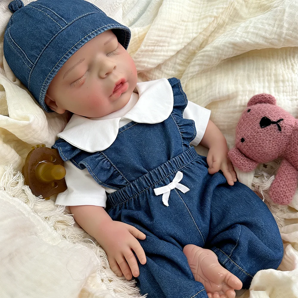 

18Inch Realistic Full Body Silicone Reborn Baby Doll Hand Painted Reborn Bebe Girl Soft Touch Weighted Doll Lifelike Newborn Toy