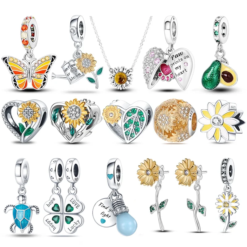 plata charms of ley 925 Sterling Silver Avocado Charm Sunflower Beads for Original Pandora Bracelet DIY Crafting Gifts Women