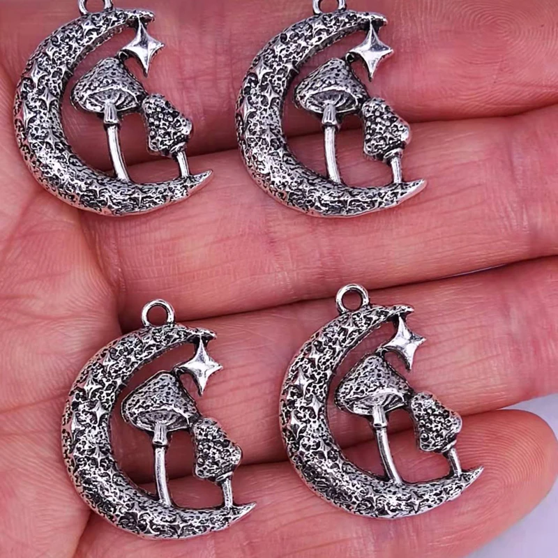 5pcs 17mm*20mm star mushroom pendant charm big moon mushroom jewelry fantasy elves fairy woodland for women DIY charms