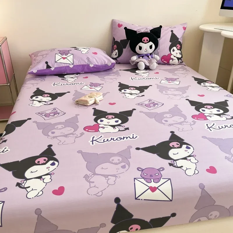 

Sanrio Pure Cotton Fitted Sheet Three-piece Set Hellokitty My Melody Cotton Bedspread Cute Kuromi Full Surround Protective Cover