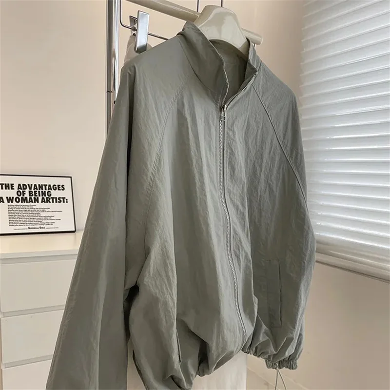 Senhoras curto zíper superior primavera verão feminino gola proteção solar camisa casaco feminino tamanho grande 4xl fino protetor solar jaqueta