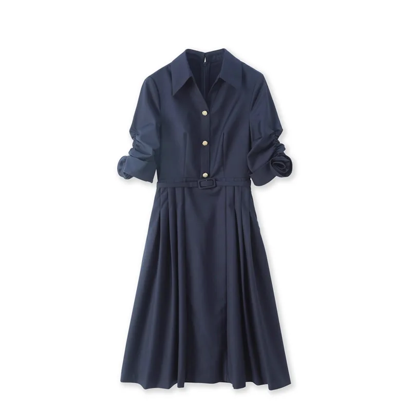 

New Arrival Dress Women Turn-Down Collar Long Sleeve A-Line Dress