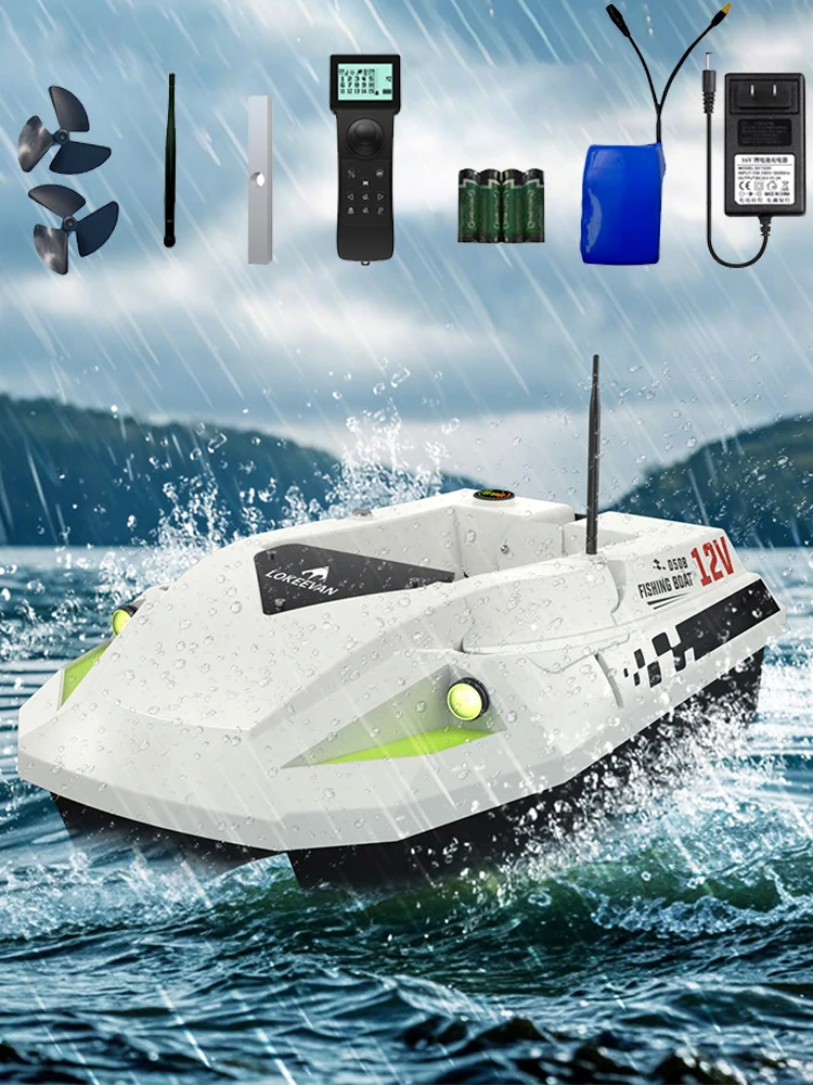 D50B GPS RC Köderboot 12V Hochgeschwindigkeits-Boot mit 3-stufiger Geschwindigkeitsregelung, GPS+Beidou, automatische Rückkehr bei Leckagen, Köderzufuhr, Hakennetzboot für Süßwasser