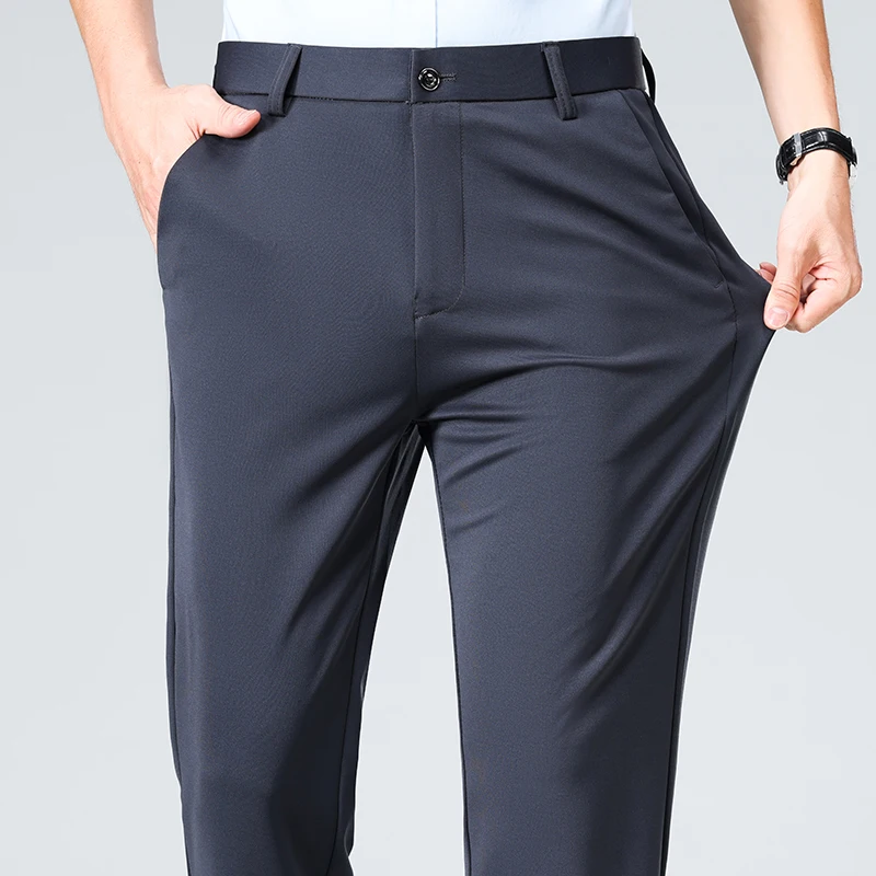 NONE Men's Summer Slim Fit Business Casual Suit Trousers 9