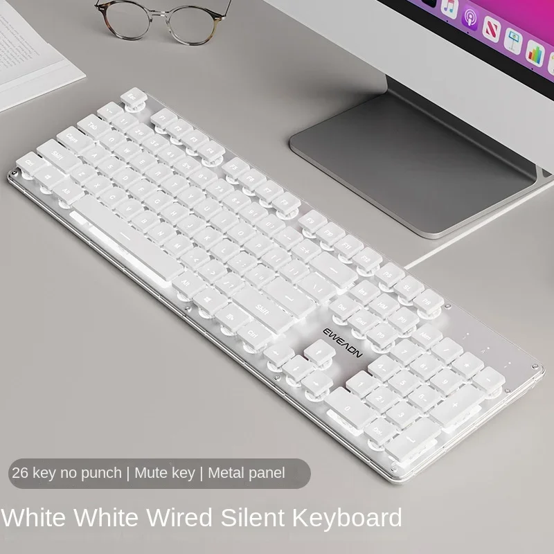 EWEADN GX710 Mute Wired Keyboard White Backlight Lightweight