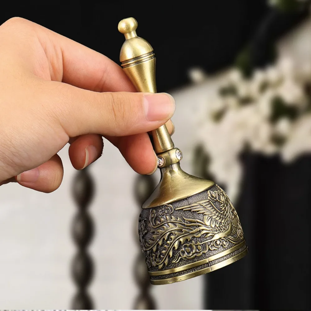 Dragon Phoenix Pattern Vintage Handbell Zinc Alloy Relief Design Restaurant Food Delivery Bell Loud Ring Restaurant Dish Bell