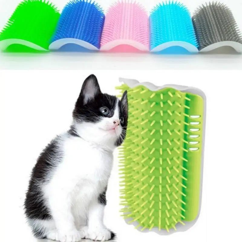 1Pc Cat Corner Brush for Long Hair Squeaky Face Massage Comb Comfortable Self Grooming Tool Free Hand Wall Toy for Cats