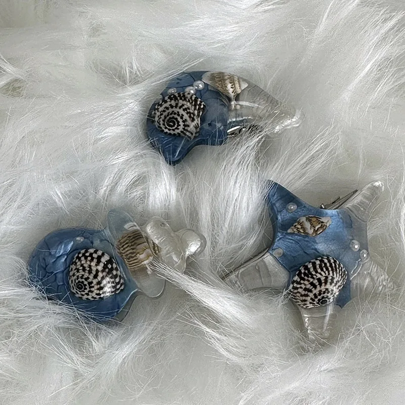 Small group creative design blue conch hair clip animal starfish side bangs hair clip broken hair clip hair accessories