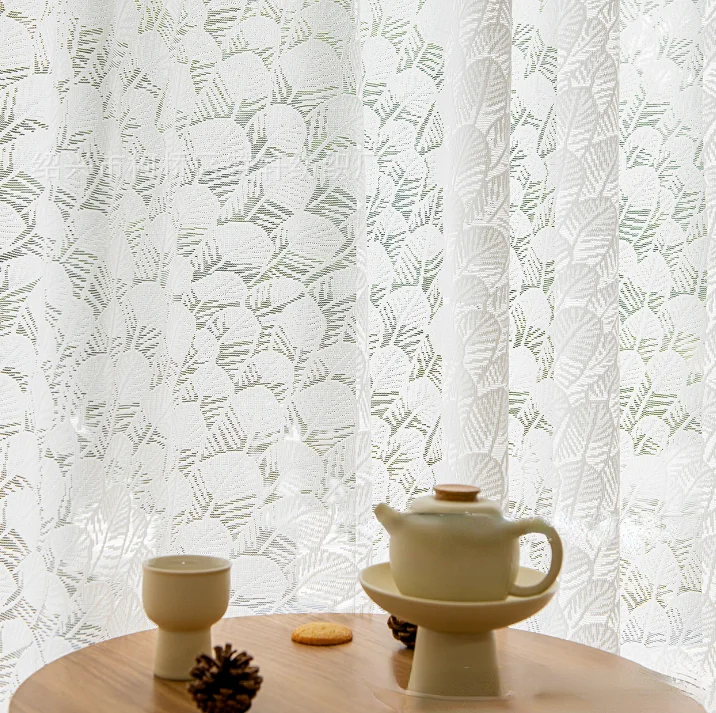 French Retro Light Luxury Leaf Pattern Gauze Curtain Warp Knitted Small Leaf Living Room Bedroom Curtain