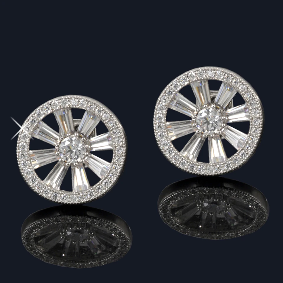 VANAXIN Sparkly Cubic Zirconia Wheel Stud Earrings for Women Gold Plated Elegant Sunflower Shape Wedding Party Daily Jewelry