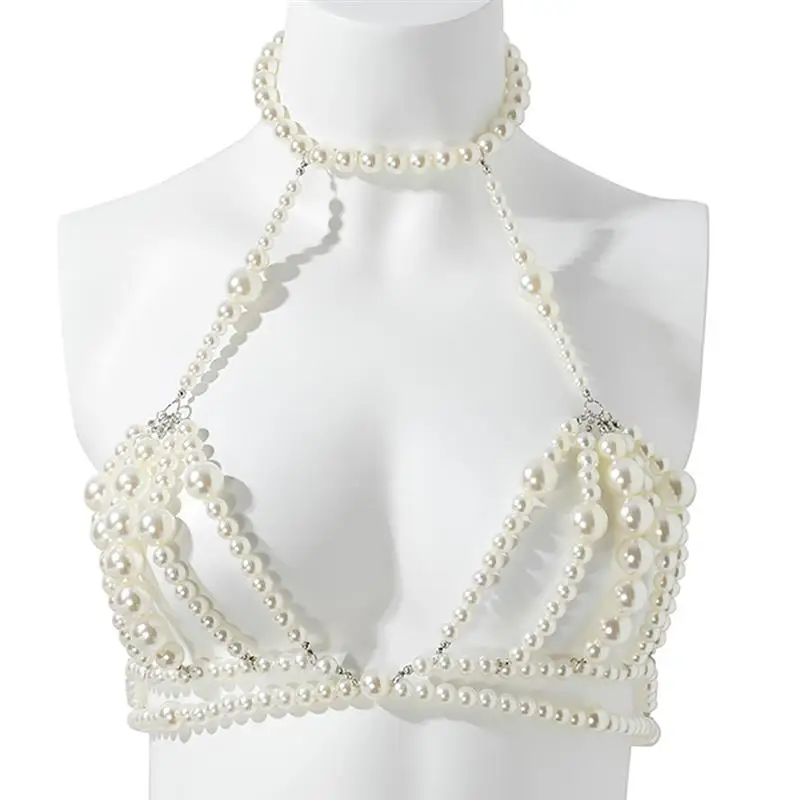 Body Chain Faux Pearl Beaded Bikini Chest Chain Bra Chain Layered Waist Chain Sexy Body Chain Jewelry For Women Dress Bijoux