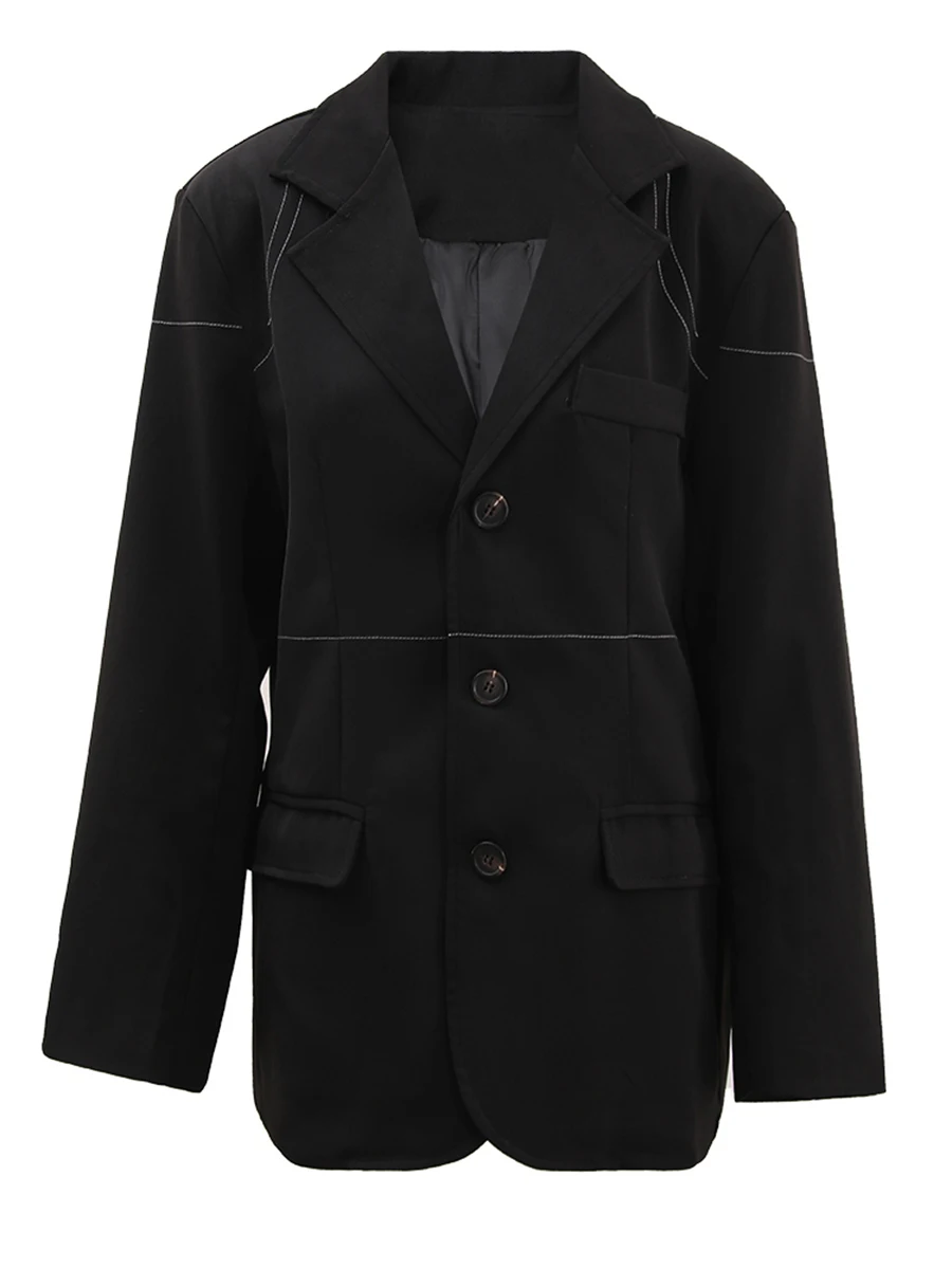 TWOTWINSTYLE Solide Lose Beiläufige Blazer Für Frauen Kerb Kragen Langarm Patchwork Einreiher Mäntel Weibliche Mode Neue