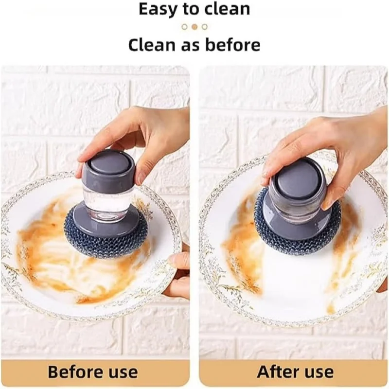 1pcs Liquid-Filling Pot Brush Dish Washing Pot Cover Brush Press Type No Damage to Pot Decontamination Rust Cleaning Pot Brush