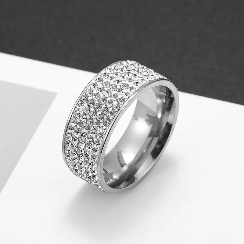 Hip Hop Iced Out Cz Bling Ring Gold/silver Color Stainless Steel Wedding Engagement Rings for Women Men Jewelry