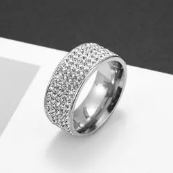 Hip Hop Iced Out Cz Bling Ring Gold/silver Color Stainless Steel Wedding Engagement Rings for Women Men Jewelry