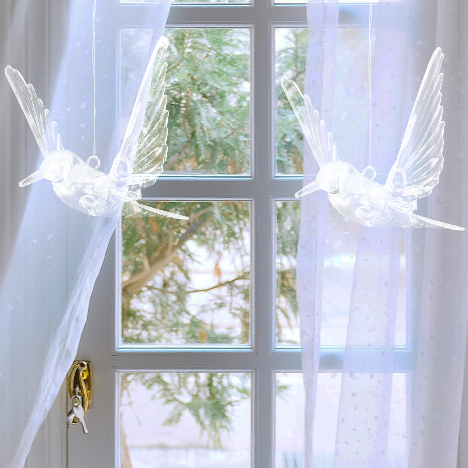 

10pcs Crystal Hummingbird Hanging Ornament Clear Acrylic Flying Bird Decor For Ceiling Bedroom Party Garden Home Pendants