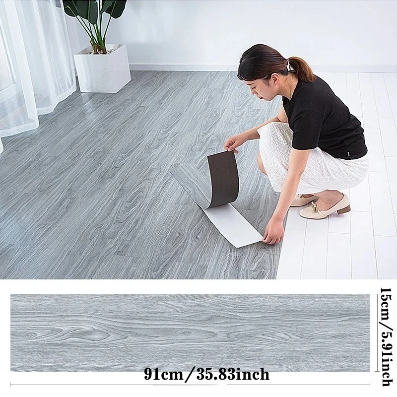 5pcs 91x15cm Peel and Stick Floor Tile Decals, Self-Adhesive Vinyl Plank Flooring with Farmhouse Wood Grain Look
