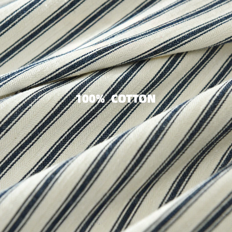 100% Cotton Men's Striped Short-sleeved Shirts Japanese Fresh Fashion All-match Shirt Casual Loose Top Spring Summer