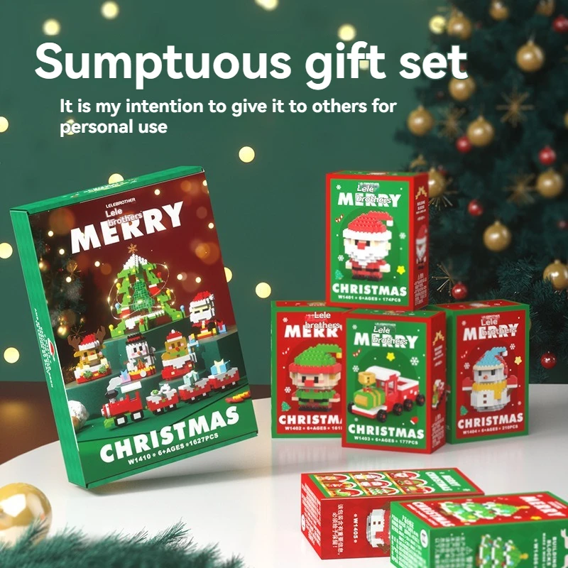 Nuovi regali di Natale Serie di micro blocchi di costruzione, puzzle di renne di Babbo Natale assemblaggio di mattoni, decorazioni per la tavola, giocattoli per bambini