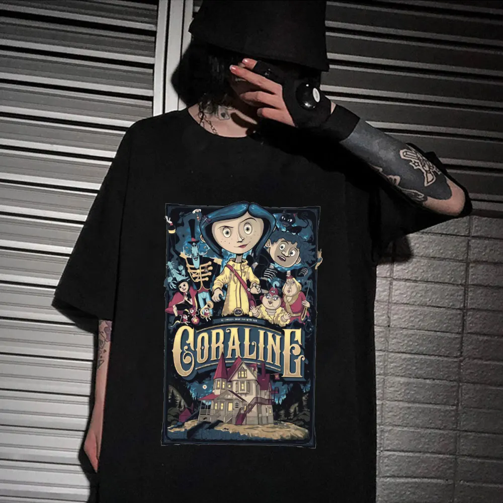 2022 Summer Popular Coraline Men T Shirts Loose Clothing Tim Burton Neil Gaiman Nightmare Before Christmas Goth Dark Tshirt