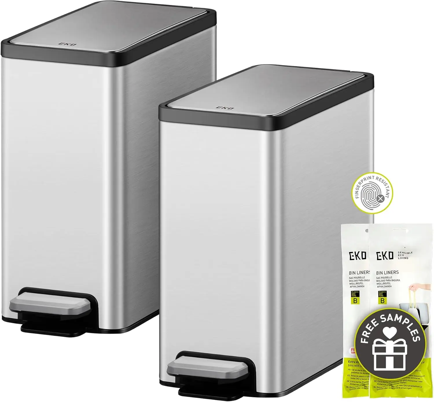 

2-Pack Small Stainless Steel Trash Can with Soft-Close Lid, Step Pedal, Removable Bucket - 6L Capacity for Bathroom & Bedroom