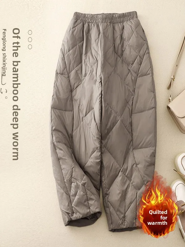 

Winter New plus Size Women's Casual High Waist Wide Leg Pants Cotton Thermal Outerwear Loose Slimming Nine Points Trousers