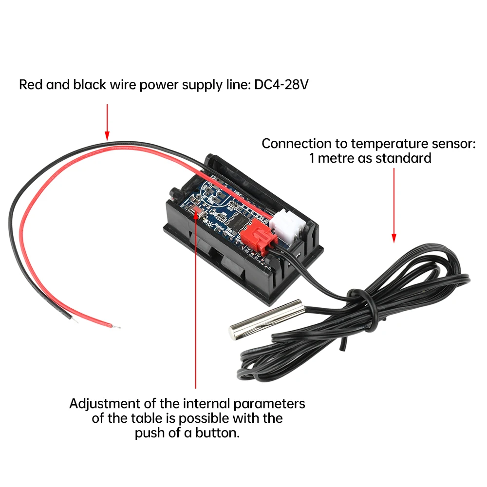 Detektor Meter Modul Sensor Suhu 0.56 Inci dengan Probe Sensor DC 5-12V Panel Penguji Digital LED Termometer -55 ~ + 120 ℃