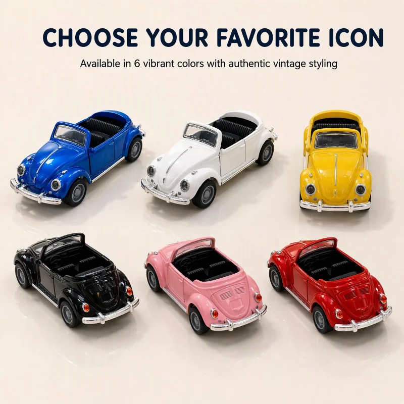Retro convertible classic die-cast car model, zinc alloy vintage sports car with wind-up function, side doors openable as decora