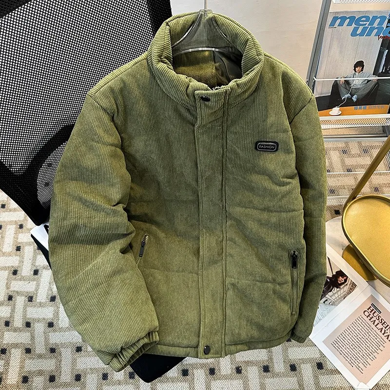 

Thiened Cotton Padded Jaet Men's Winter Clothes 2024 Corduroy Warmth Stand Collar Haome Outerwear for Teenagers