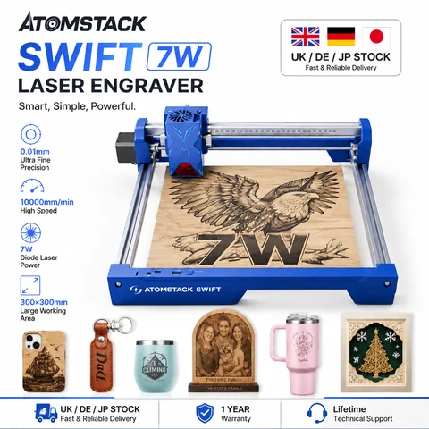 AtomStack Swift Laser Engraver 7W Desktop Laser Cutter for Wood Metal Portable DIY CNC Machine with AI & LightBurn WiFi/USB for Hobby & Small Business