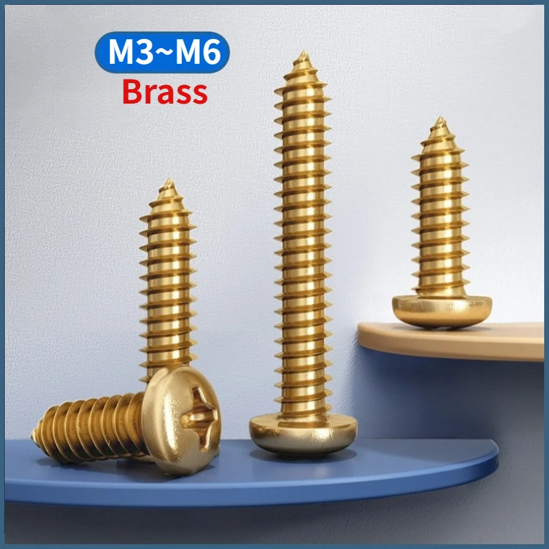 3~30Pcs M3 M3.5 M4 M5 M6 Brass Cross Phillips Pan Round Head Self Tapping Wood Screw