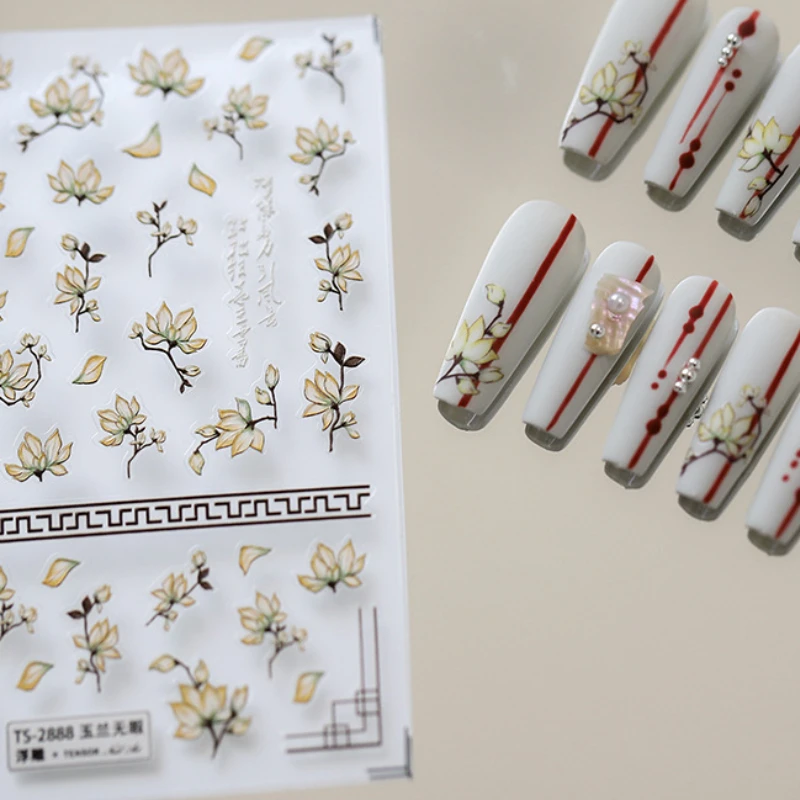 Kamelie Nagel aufkleber hochwertige exquisite Pfirsich blüte Blume geprägt selbst klebende Nagel aufkleber chinesischen Stil Nagel aufkleber
