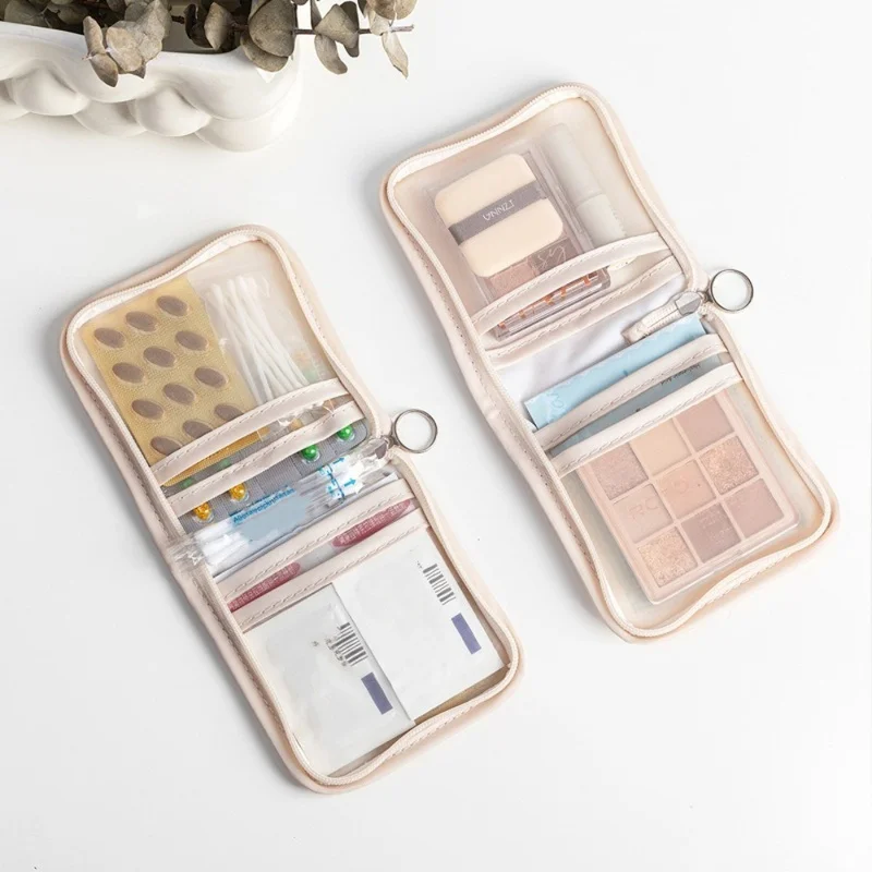 Mini bolsa portátil feminina, bolsa com zíper dobrável branca, organizador de armazenamento externo compacto e leve