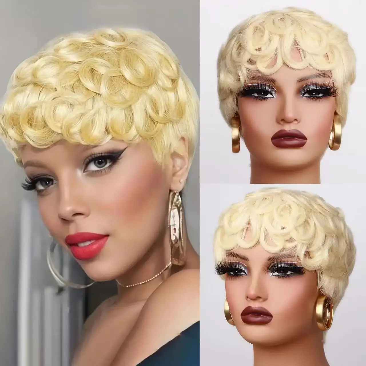 

613 Свободные волнистые парики из натуральных волос, вьющиеся, 100% парик из человеческих волос Remy, полностью машинное производство, парики с челкой для женщин