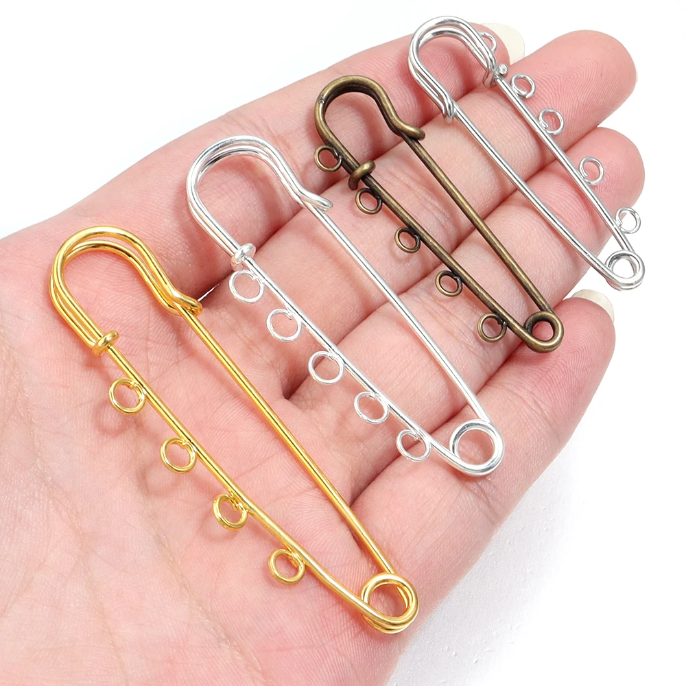 2-10pcs50/60/80/90mm Rhinestone Brooch Metal Safety Brooch Pins With Loops Fitting Brooch For Women Base Jewelry Making Supplies