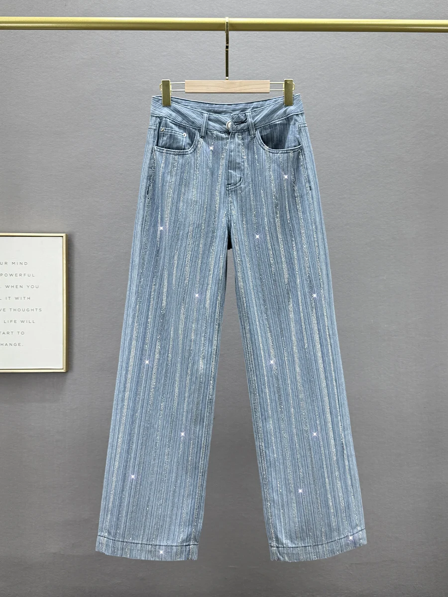 

Женские джинсы с высокой талией и широкими штанинами, новинка весенней коллекции, свободные, стройнящие, удлиненные, из плотного денима, синего цвета