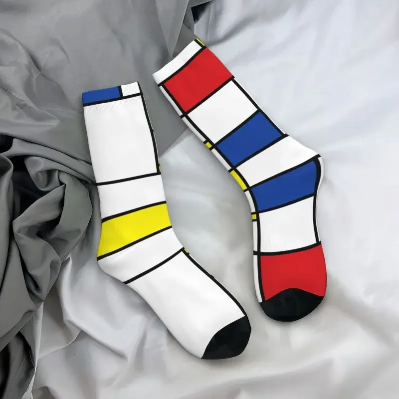 Piet Mondriaan Abstracte Kunst Mannen Mode Crew Sokken Unisex Minimalistisch De Stijl Geometrisch Patroon Lente Zomer Herfst Gekke Sokken