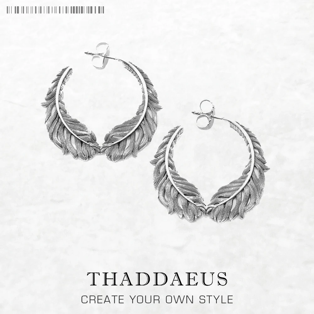 

Серьги-кольца с шарнирным креплением, черненые перья, подарок из настоящего серебра 925 пробы, европейский стиль, бунтарские винтажные украшения для женщин и мужчин