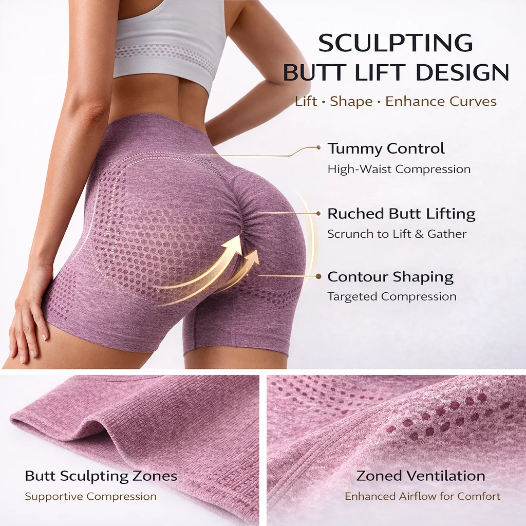 Premium Seamless High Waist Yoga Shorts Women Sculpting Push Up Butt Lifting Breathable Stretch Gym Fitness Workout Shorts