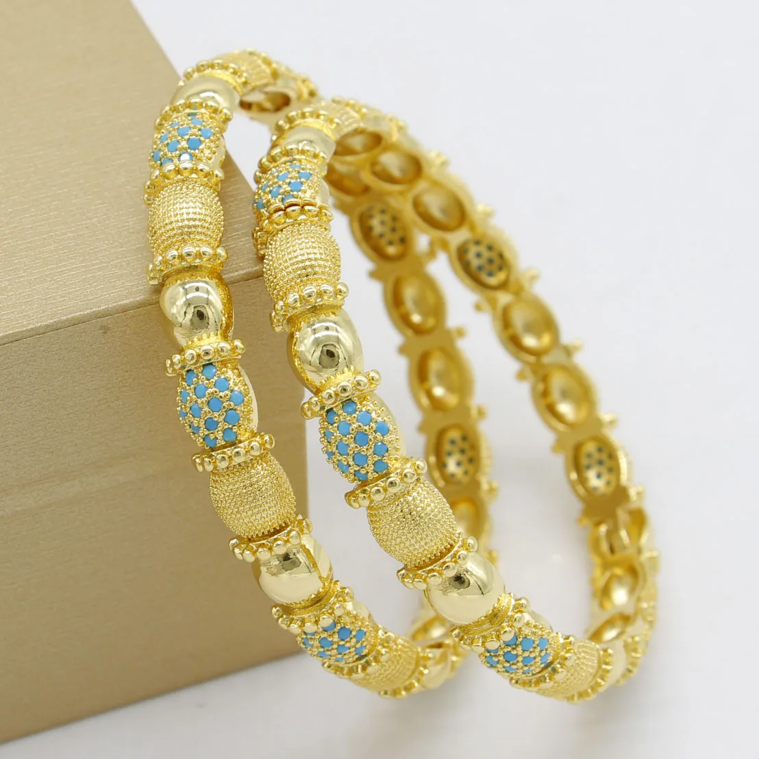 Adixyn 24k Dubai Gold Color/Cubic Zirconia Bangles Bracelet For Women Girl African Eritrea Bridal Wedding Bangels Jewelry Gifts