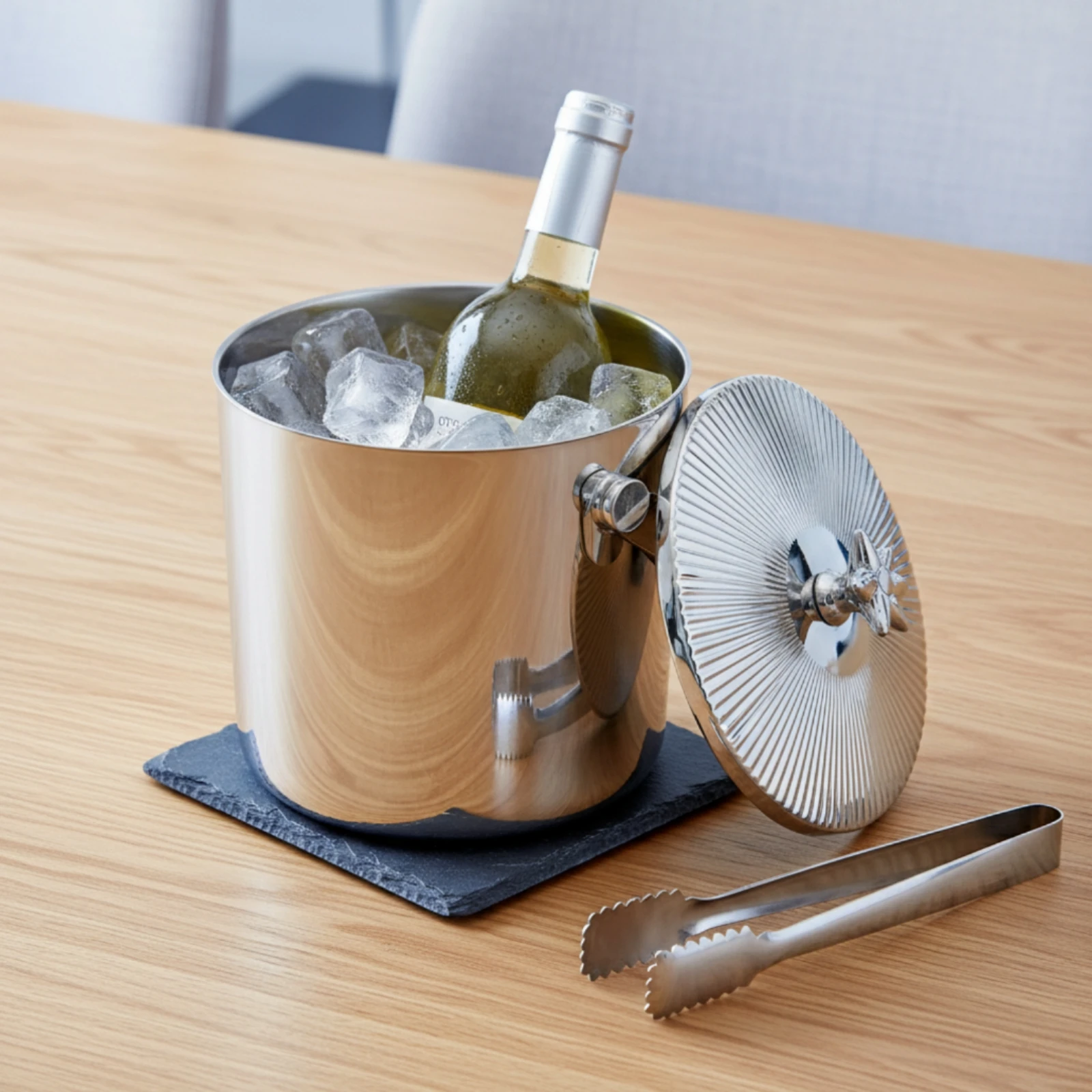 Ice Pail with Lid Lidded Ice Pail with Handle Container Cylindrical Compact for Hosts, Home Bar, Parties