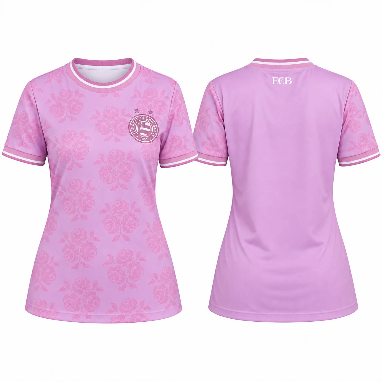 2026 EC Bahia Pink October Women's Football Jersey Pink Floral Crew Neck Short Sleeve Soccer Shirt