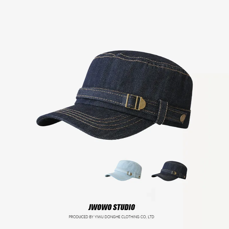 Japanese Retro Denim Equestrian Hat Summer Fashion Versatile Metal Fastening Equestrian Hat Outdoor Photography Travel Sun Hat
